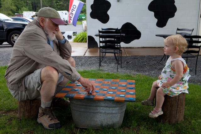 Tom Davis and Allison Lang are in a checkers standoff at Vale Wood Farms. August, 2014